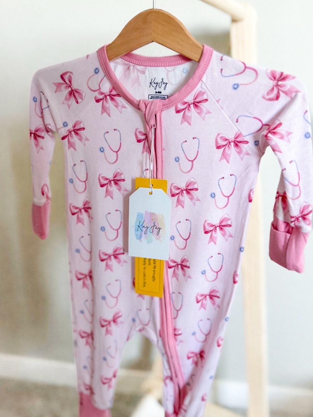 Bamboo Bow & Stethoscope Footie - RN, CNA, Dr. ARNP.